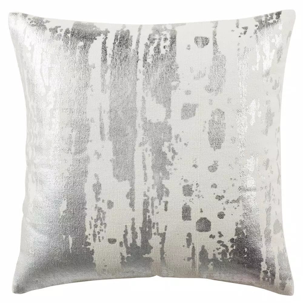 Safavieh Metallic Splatter White Striped 20 x 20 in. Throw Pillow with Down Alternative Fill