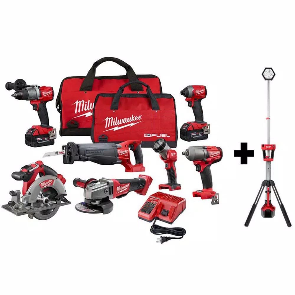 Milwaukee M18 FUEL 18V Lithium-Ion Brushless 7-Tool Combo Kit with M18 Rocket Dual Power Tower Light