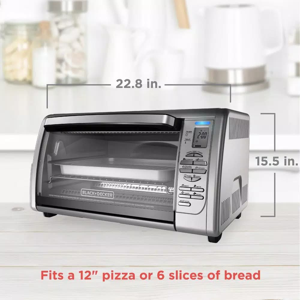 BLACK+DECKER 1500W 6-Slice Stainless Steel Toaster Oven with Convection and Broiler