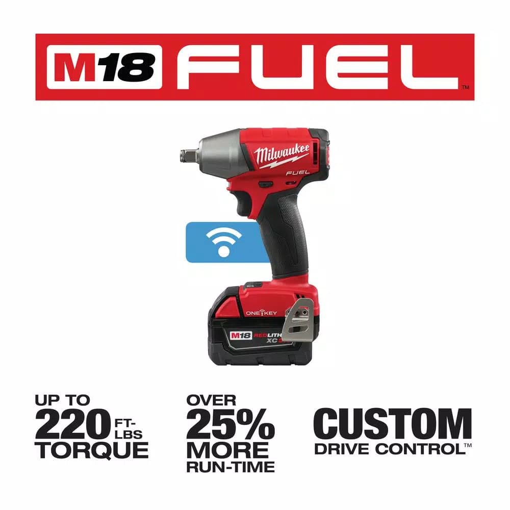 Milwaukee M18 FUEL ONE-KEY 1/2 in. Compact Impact Wrench Kit w/ (2) 5.0 Ah Batteries & Charger