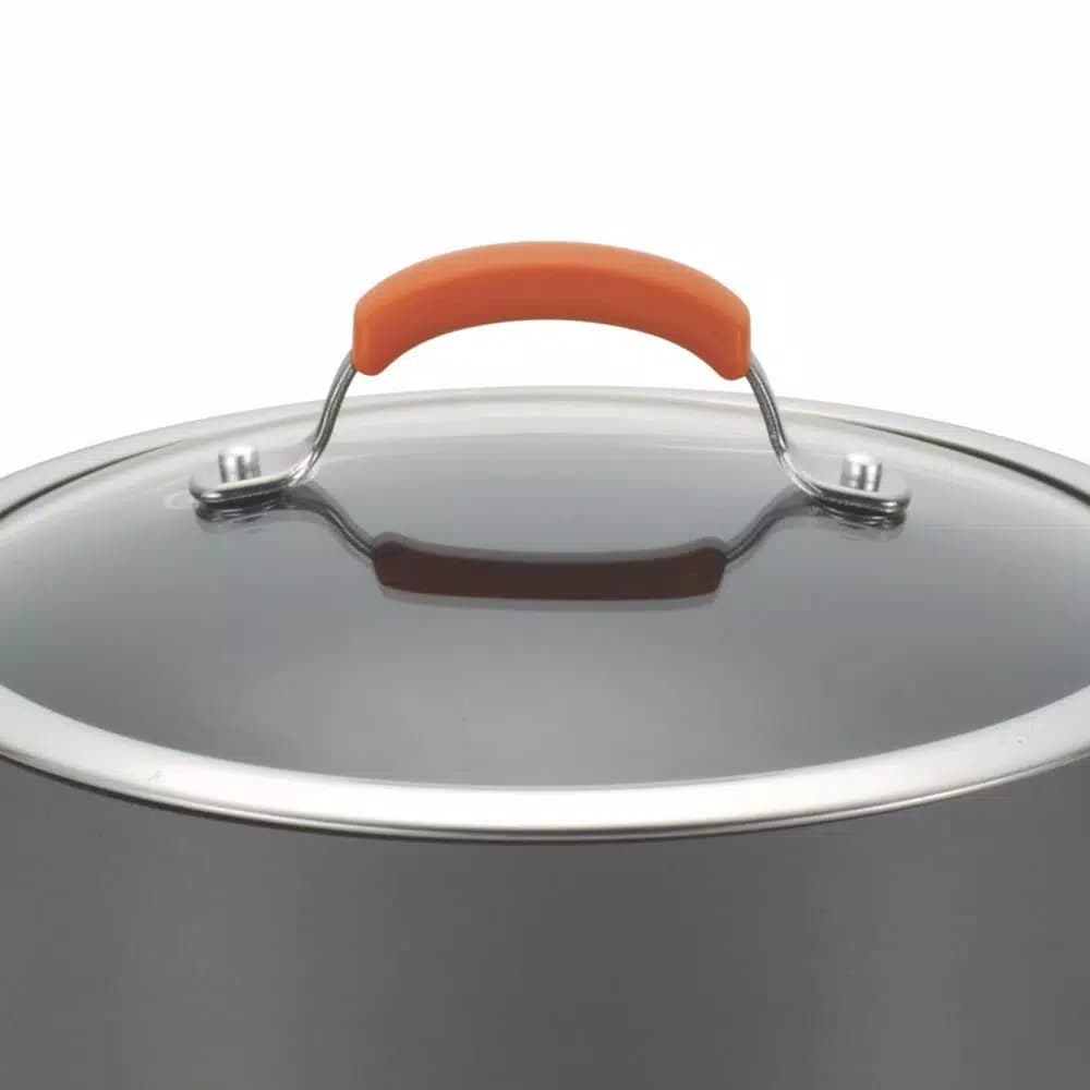 Rachael Ray 5-Quart Hard-Anodized Aluminum Nonstick Oval Saute Pan with Glass Lid, Orange and Gray