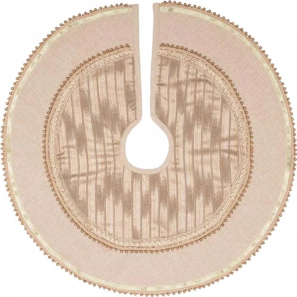 VHC Brands 21 in. Celebrate Bronze Tan Glam Christmas Mini Tree Skirt with Metallic Gold Trim