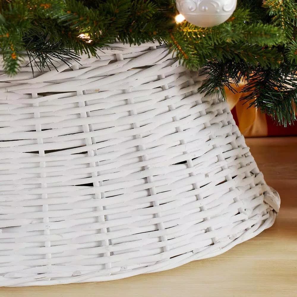 Home Accents Holiday 27 in. White Wicker Christmas Tree Collar