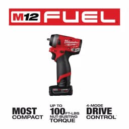 Milwaukee M12 FUEL 1/4 in. Stubby Brushless Cordless Impact Wrench Kit with Two Batteries and Charger thumbnail 3