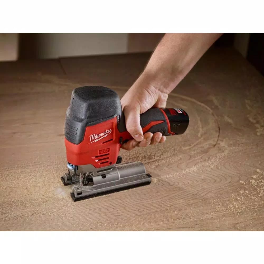 Milwaukee M12 12V Lithium-Ion Cordless Jig Saw Kit with 1.5 Ah Battery, Charger, and Tool Bag