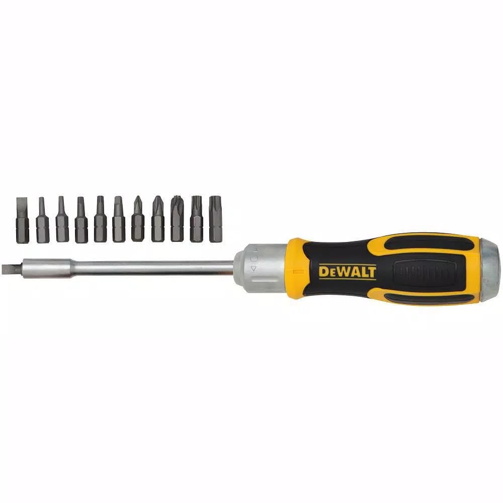 DEWALT Heavy-Duty Ratcheting Screwdriver with Removable Bar and 12 Bits
