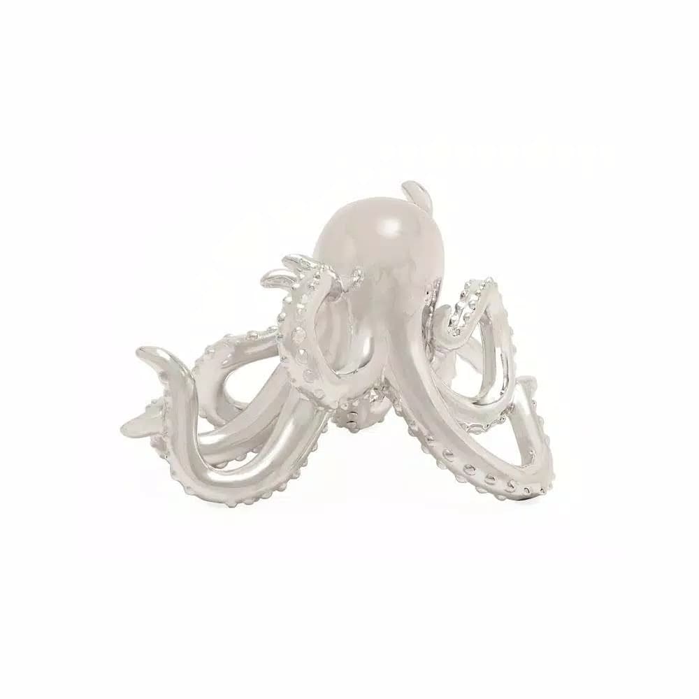 LITTON LANE Polystone Octopus Sculpture - Polished Silver Decorative Statuary