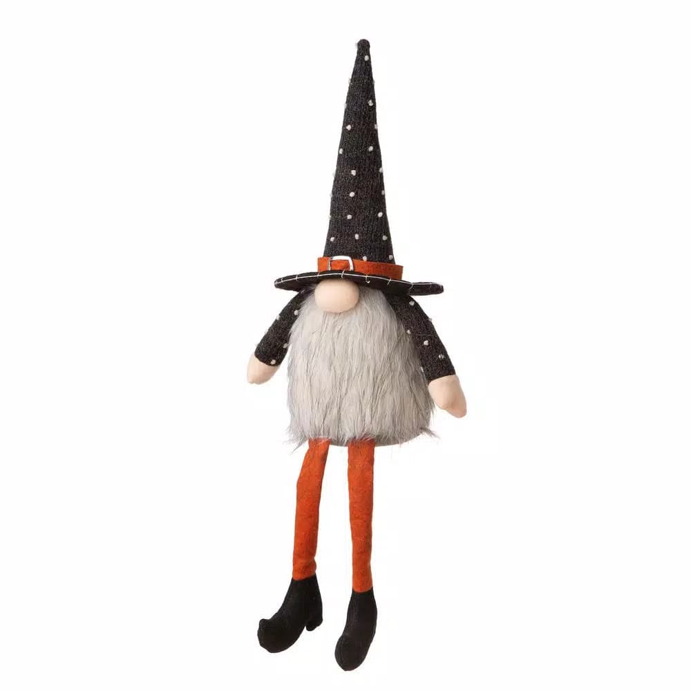Glitzhome 20 in. Halloween Fabric Gnome Sitter Decor with Posable Hat and Faux Fur Beard