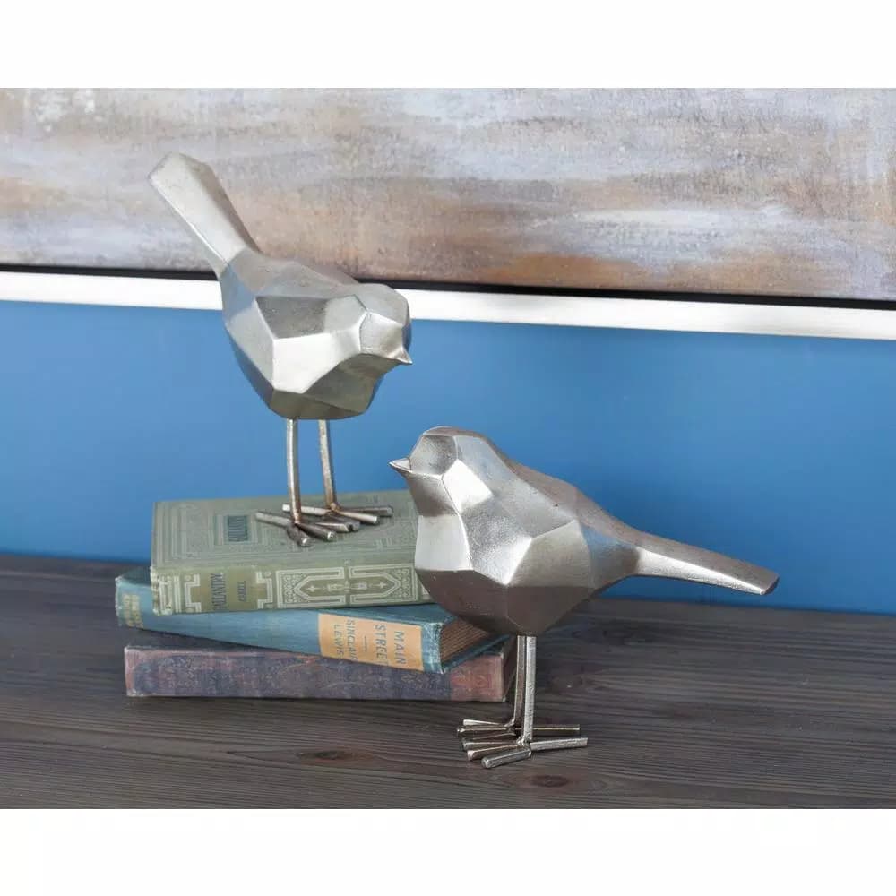 CosmoLiving by Cosmopolitan Geometric Silver Bird Decorative Sculptures, Set of 2 Modern Abstract Statues