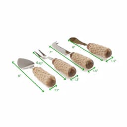 Mind Reader 4-Piece Stainless Steel Cheese Knife Set with Decorative Rope Wrapped Wood Handles thumbnail 7