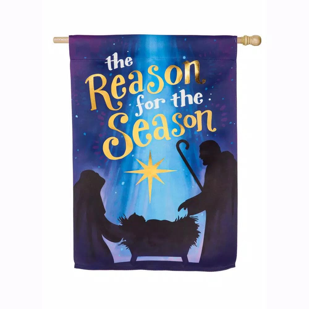 Evergreen Reason for the Season Christmas Suede Flag, 28 in. x 44 in. Double-Sided Indoor/Outdoor Decor