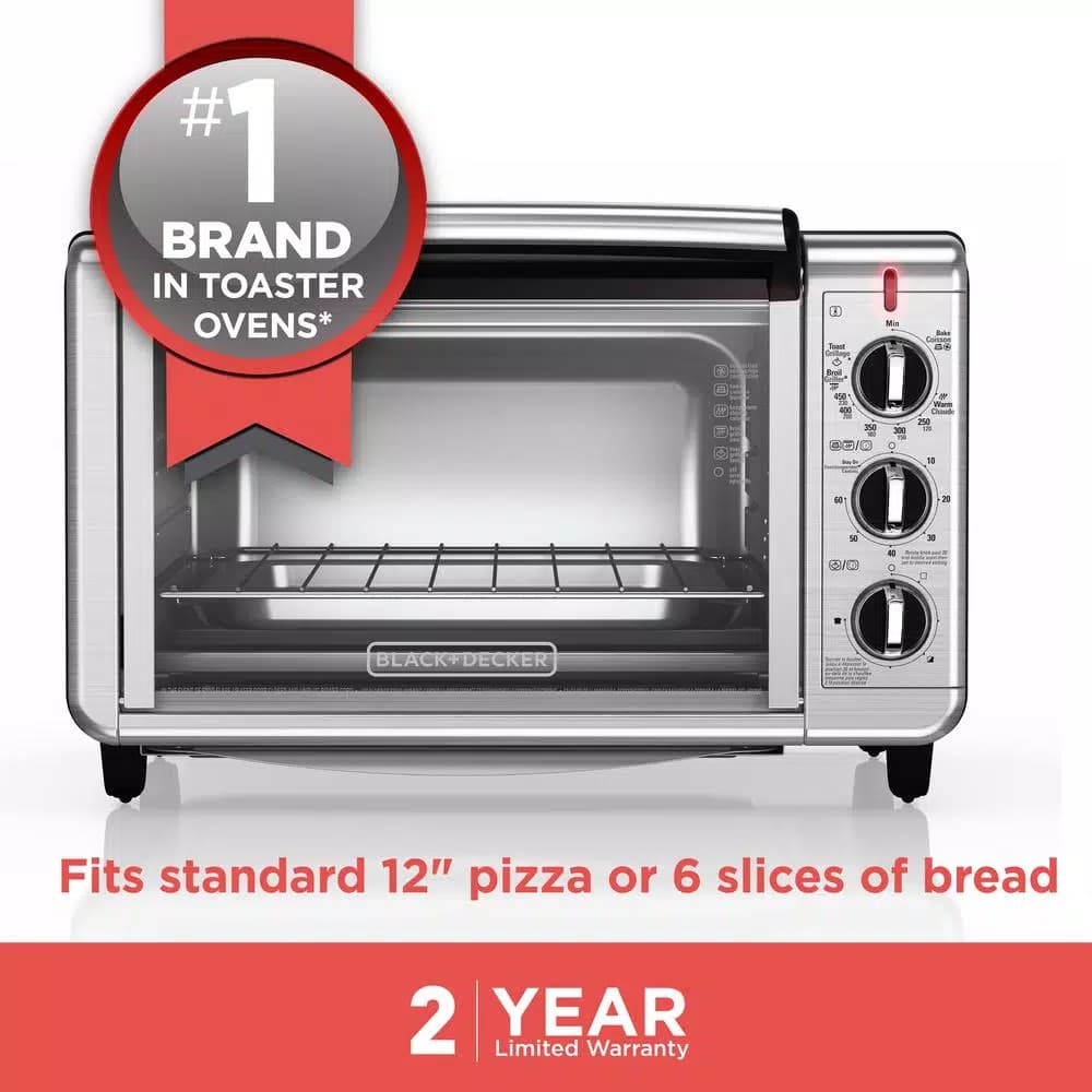 BLACK+DECKER 1500W 6-Slice Convection Toaster Oven with Broiler Pan, Black and Silver