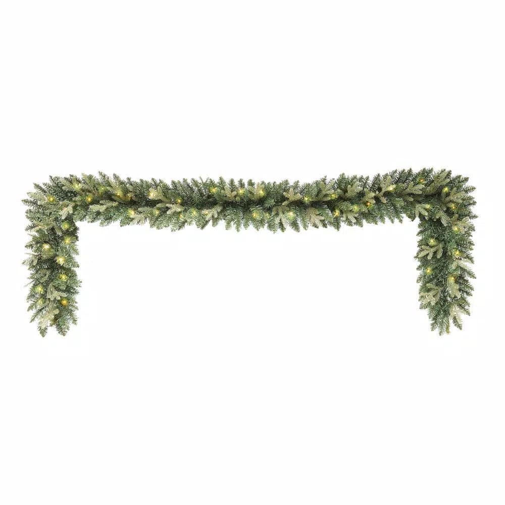 Home Accents Holiday Home Holiday Accents 9 ft. Mayfield Pre-lit LED Artificial Balsam Fir Garland with 50 Warm White Micro Dot Lights
