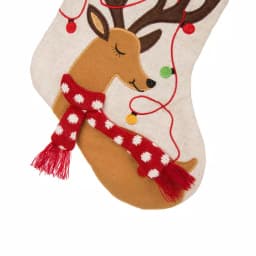 Glitzhome 21 in. LED Embroidered Linen Christmas Stocking - Reindeer Design thumbnail 5