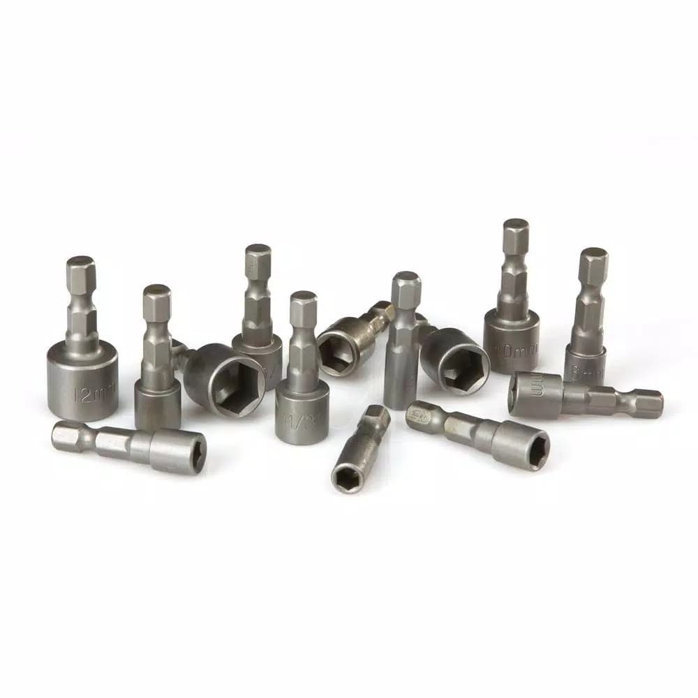 TEKTON 14-Piece Quick-Change Power Nut Driver Bit Set, 3/16-7/16 in. and 5-12 mm