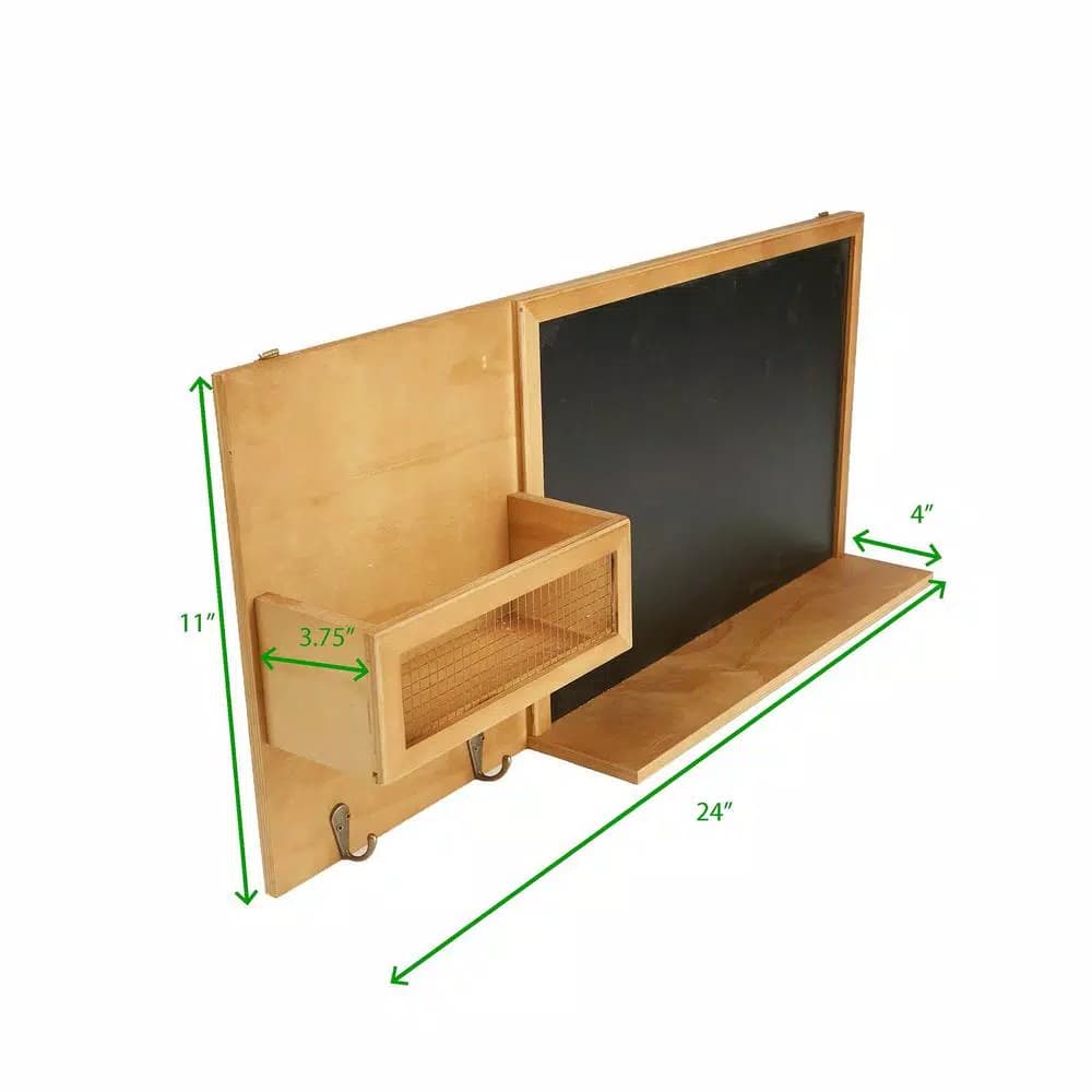 Mind Reader Brown Wall Mount Chalkboard Memo Board with Storage Hooks