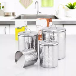 Old Dutch 4-Piece Stainless Steel Hammered Canister Set with Fresh Seal Covers thumbnail 5
