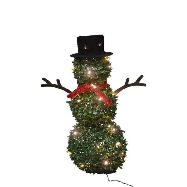 ProductWorks 28 in. Pre-lit Faux Boxwood Topiary Snowman Sculpture with 40 LED Lights