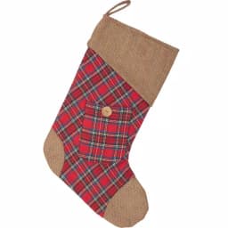 VHC Brands 15 in. Gavin Cherry Red Plaid Cotton Christmas Stocking with Herringbone Felt Accents thumbnail 1