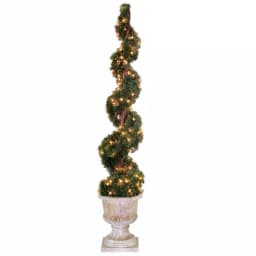 National Tree Company 60 in. Artificial Juniper Spiral Topiary Tree with Decorative Urn and 150 Clear Lights thumbnail 1