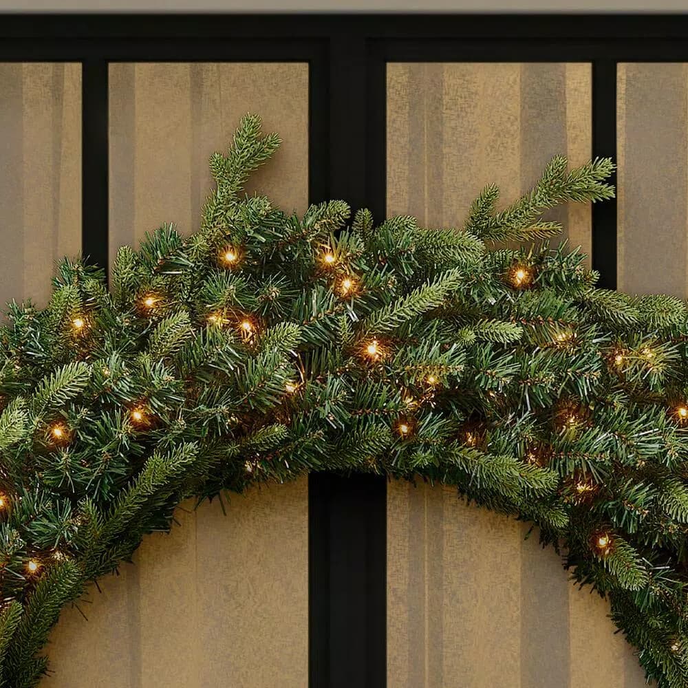 Home Accents Holiday 48 in. Jackson Noble Fir Artificial Wreath with 200 Warm White LED Micro Dot Lights