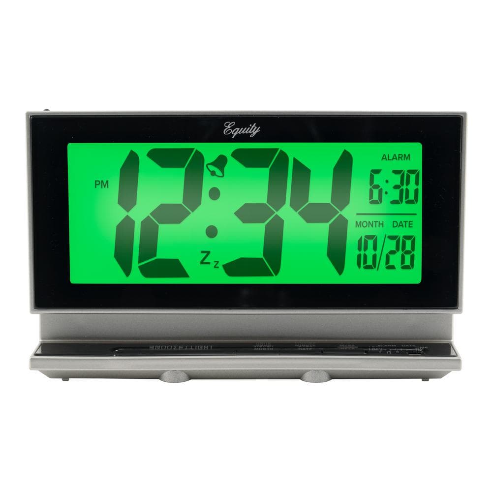Equity by La Crosse Large 2 in. LCD Digital Alarm Table Clock with Night Vision Technology - Silver