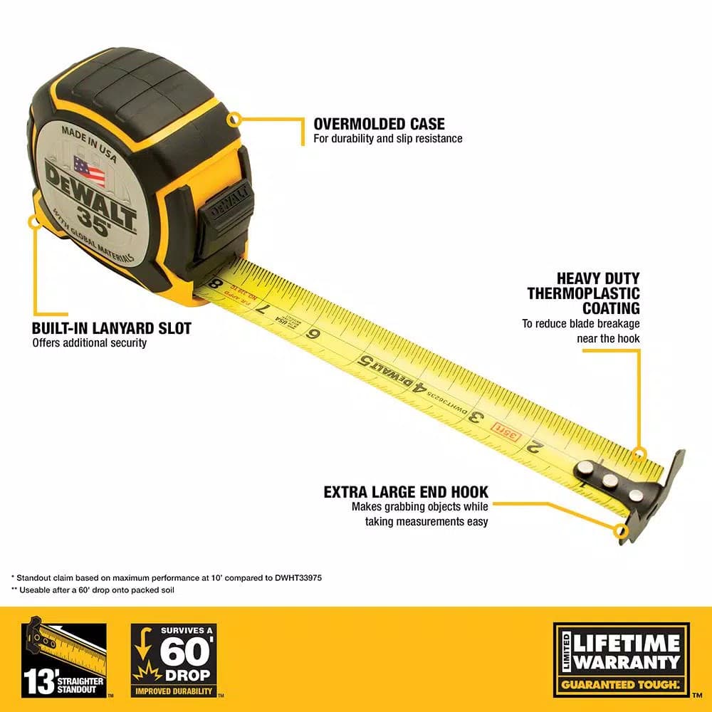 DEWALT XP Premium 35 ft. x 1-1/4 in. Tape Measure with 13 ft. Standout