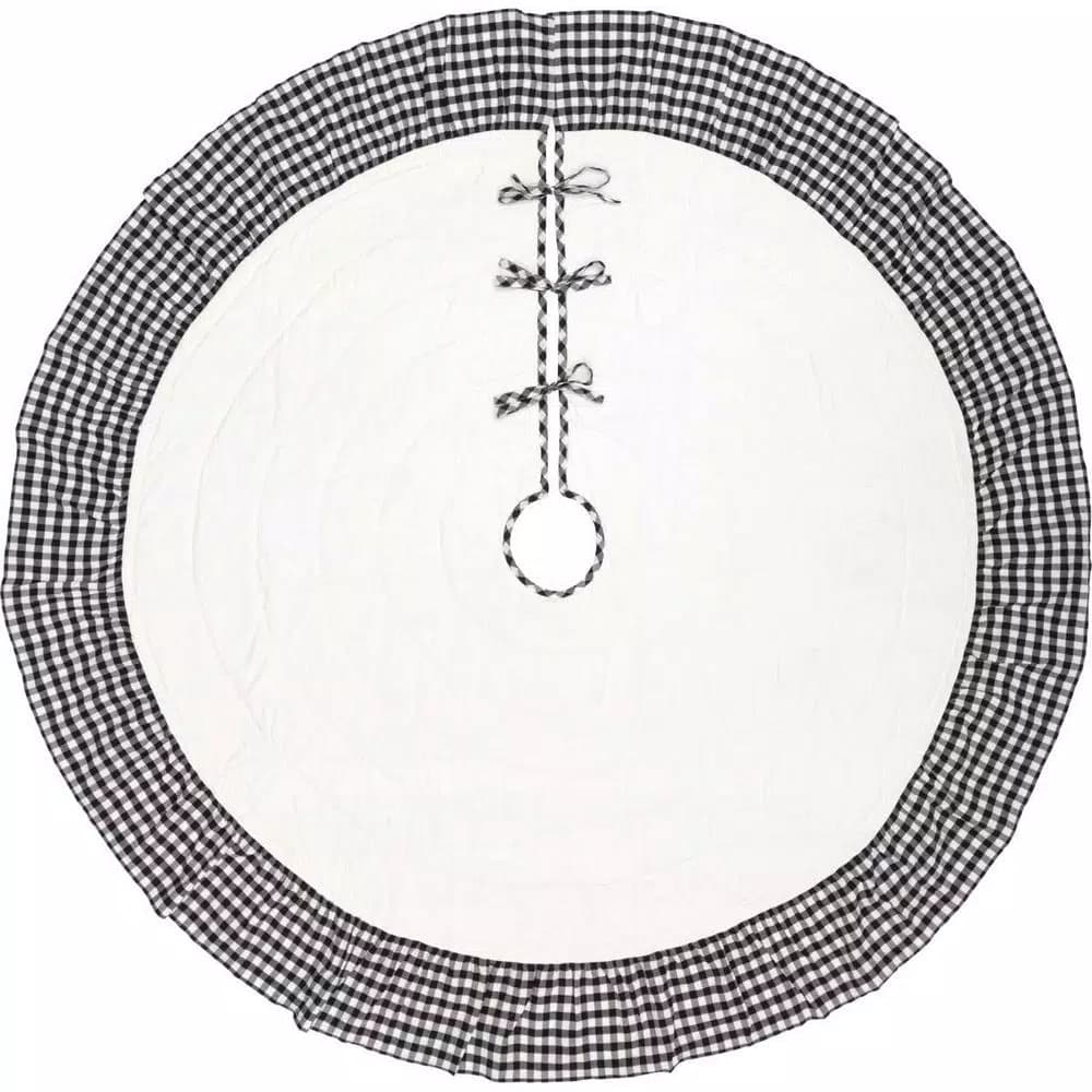VHC Brands Emmie 60 in. Black and White Farmhouse Christmas Ruffled Tree Skirt