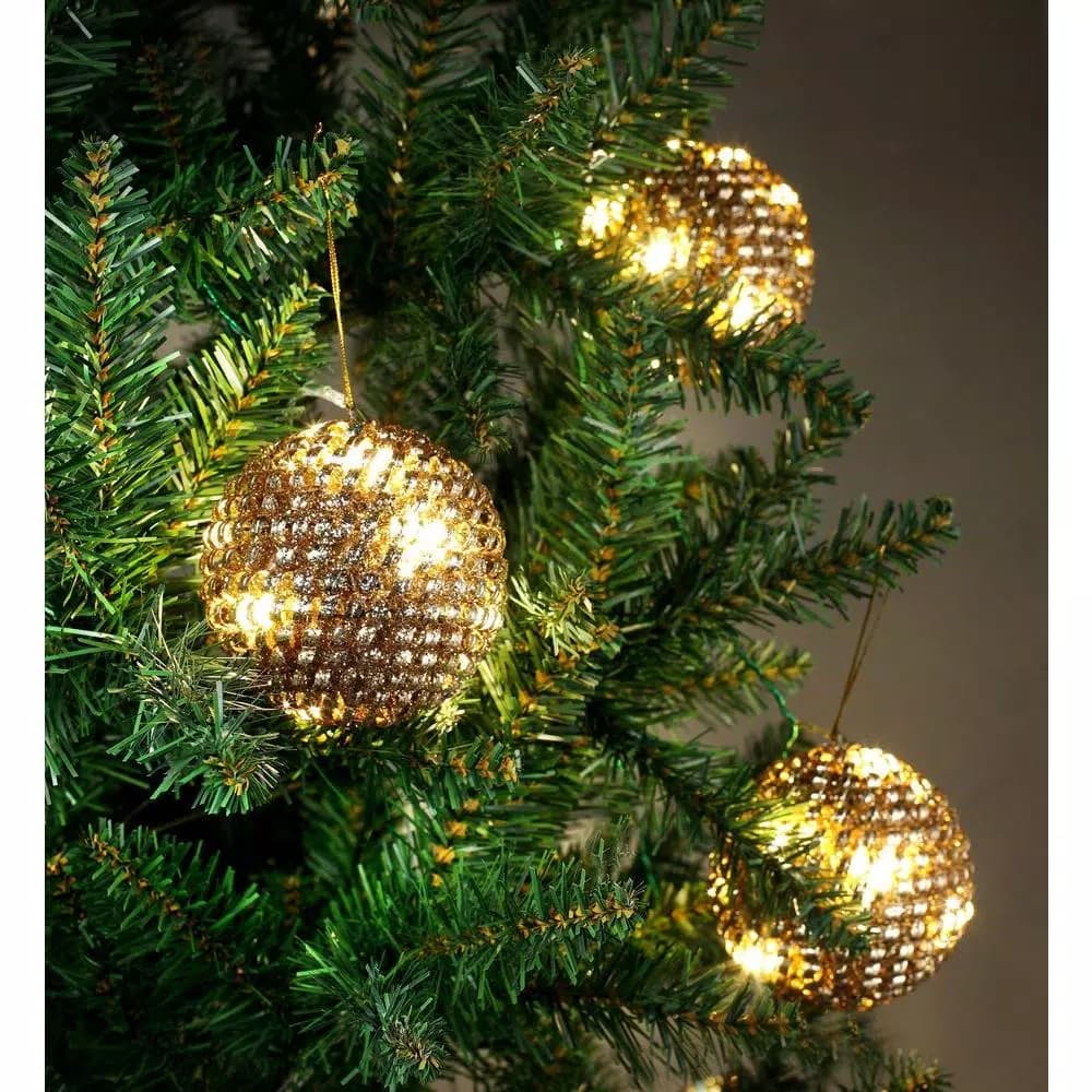 Unbranded Starlite Creations 4-Piece Gold Tinsel LED Christmas Ornament Set, 36 Lights, 4 in.