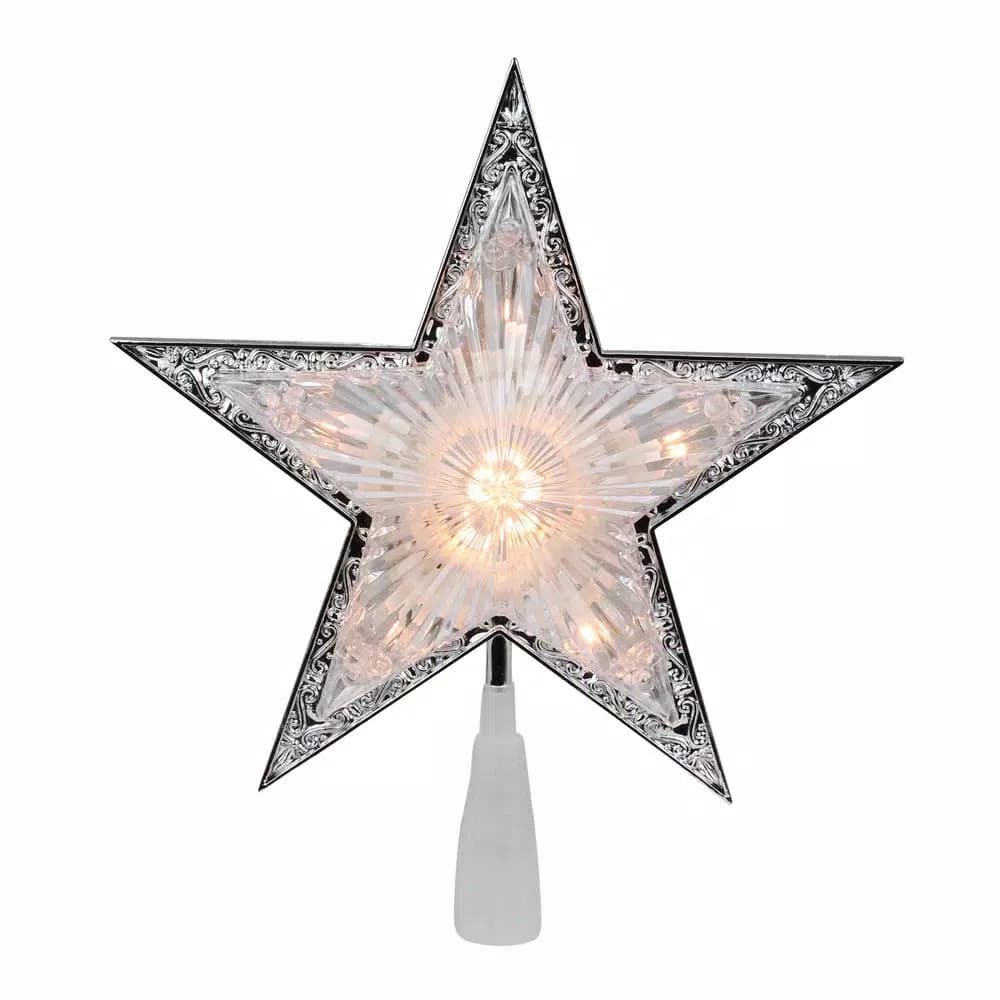 Northlight 9 in. Silver and Clear Crystal 5-Point Star Christmas Tree Topper, Prelit