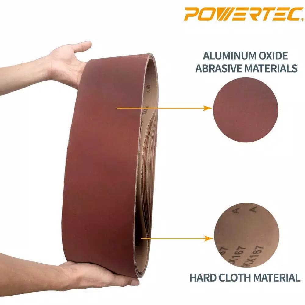 POWERTEC 6 in. x 48 in. 60-Grit Aluminum Oxide Sanding Belts, 10-Pack