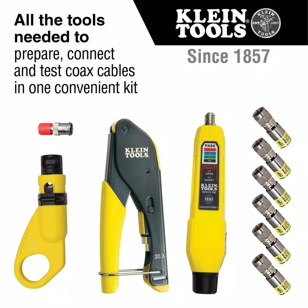 Klein Tools Coax Installation and Testing Kit with Universal F-Compression Connectors
