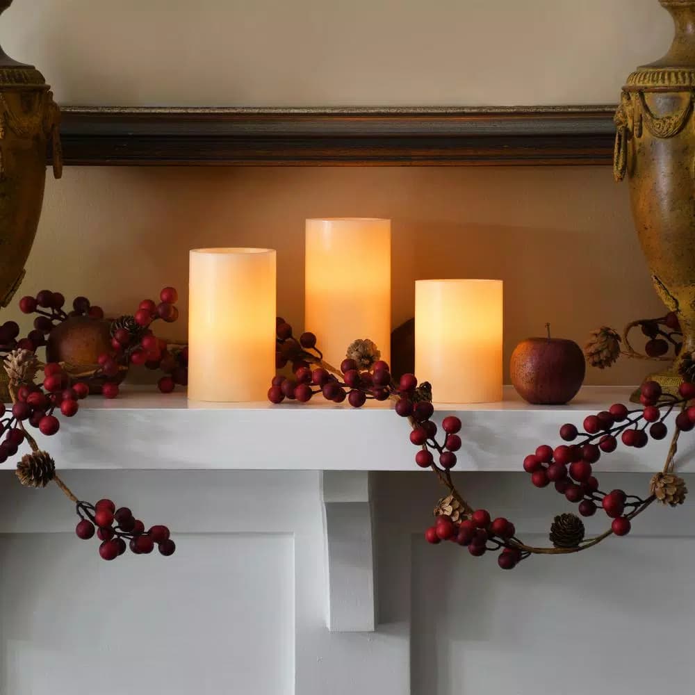 LUMABASE 3-Piece Round Flameless LED Wax Candle Set with Remote Control, Color Changing Pillar Candles