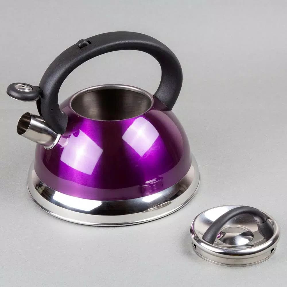 Creative Home Alexa 12-Cup Stainless Steel Whistling Tea Kettle with Aluminum Capsulated Bottom - Purple