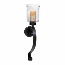 LITTON LANE 27 in. Wrought Iron Candle Sconce with Clear Glass Hurricane Holder, Black thumbnail 1