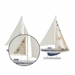 LITTON LANE Coastal Nautical Wooden Sailboat Sculptures, Set of 2, 20-Inch Distressed Blue and White Pine thumbnail 3