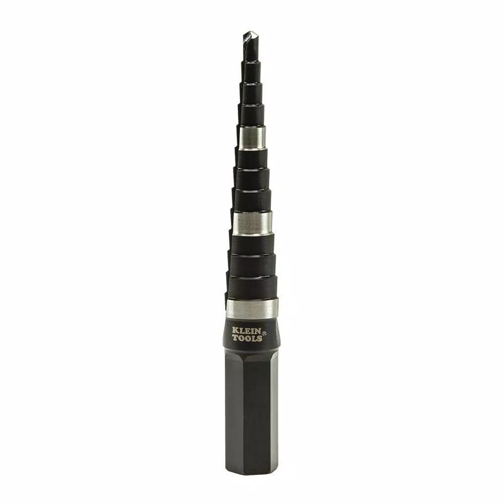 Klein Tools 1/8 in. to 1/2 in. High Speed Steel Double-Fluted Step Drill Bit with 3/8 in. Hex Shank