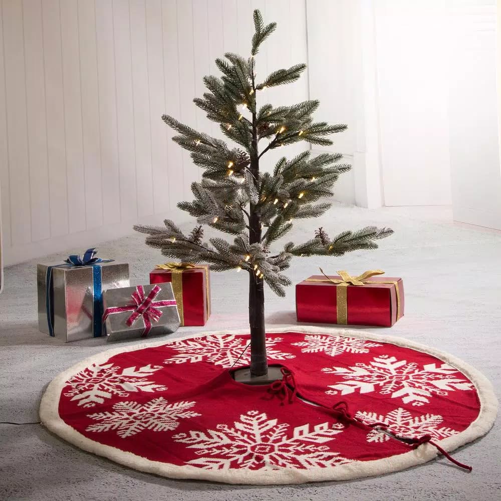 Glitzhome 48 in. Knitted Snowflake Pattern Christmas Tree Skirt