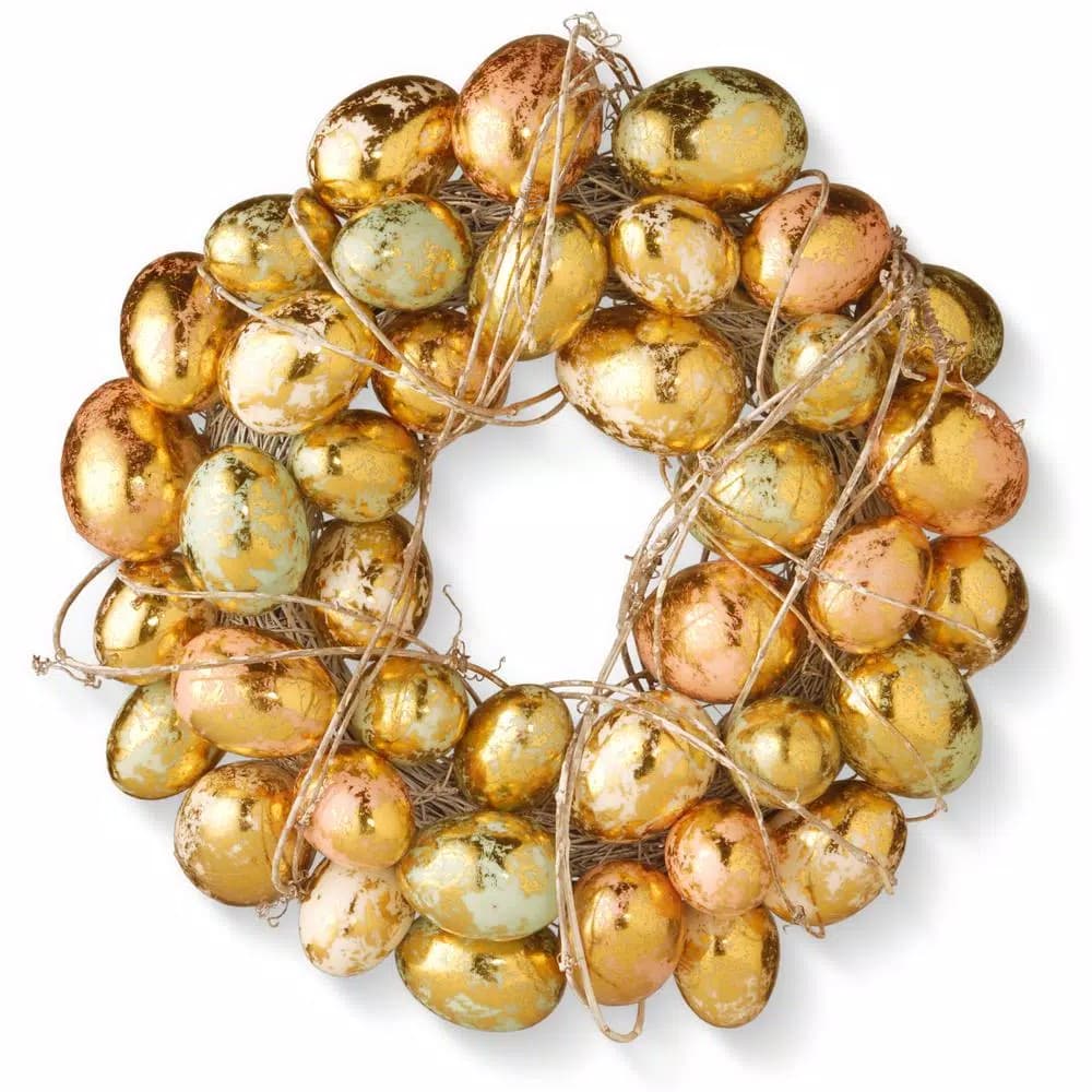 Unbranded 12 in. Gold and Pearl Egg Wreath with Woven Branch and Vine Accents