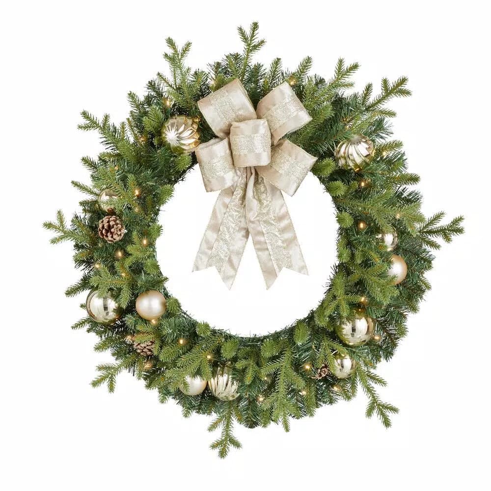 Home Accents Holiday Home Holiday Accents 30 in. St. Germain Pre-Lit LED Artificial Christmas Wreath, Warm White Lights