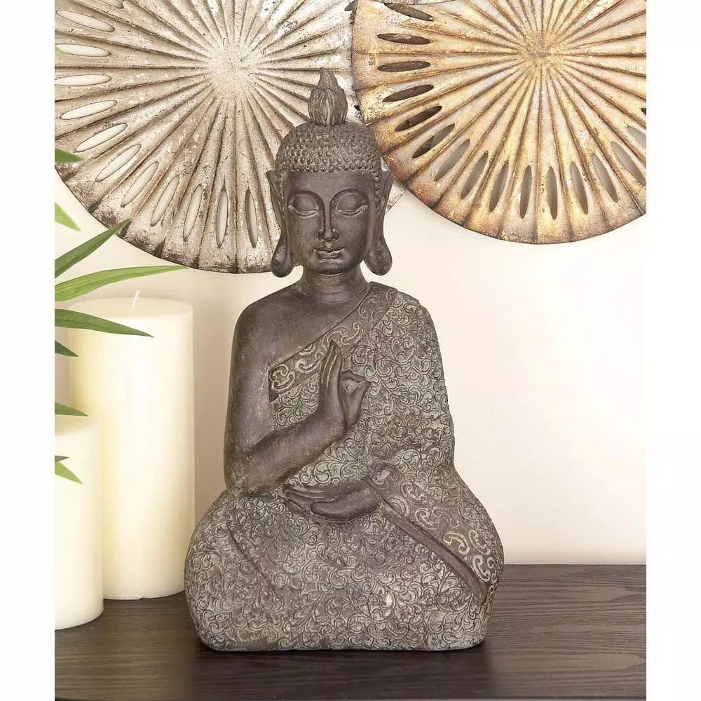 LITTON LANE 17 in. Decorative Meditating Thai Buddha Sculpture - Brown Polystone Statuary