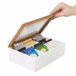 Mind Reader Brown Wood Pattern Tea Box Organizer with Glass Window thumbnail 3