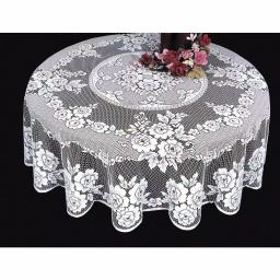 Heritage Lace Victorian Rose White Floral Polyester Round Tablecloth thumbnail 2