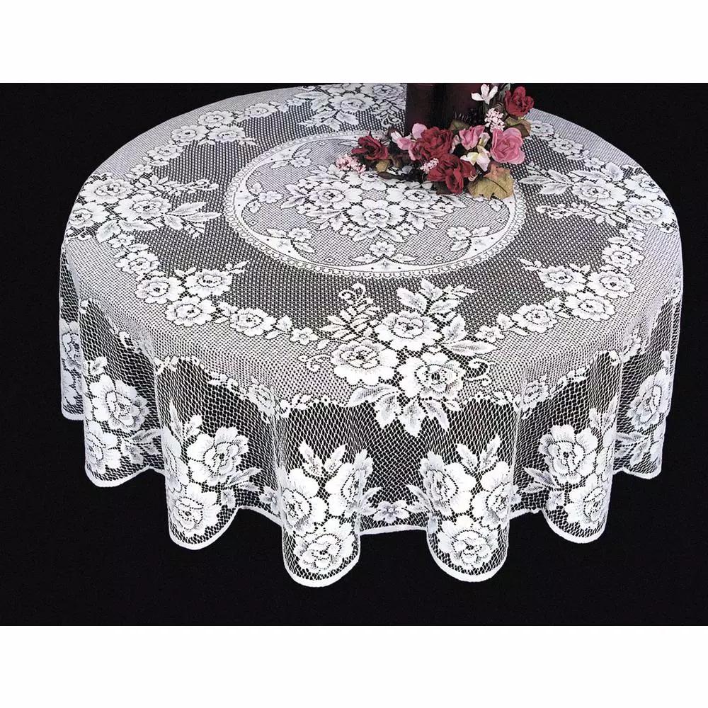 Heritage Lace Victorian Rose White Floral Polyester Round Tablecloth