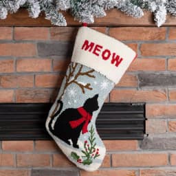Glitzhome Handmade Hooked Cat Christmas Stocking, 20 in. Holiday Decor thumbnail 6