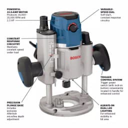 Bosch 15 Amp 2.3 HP Electronic Variable-Speed Plunge Base Router with LED Light thumbnail 2