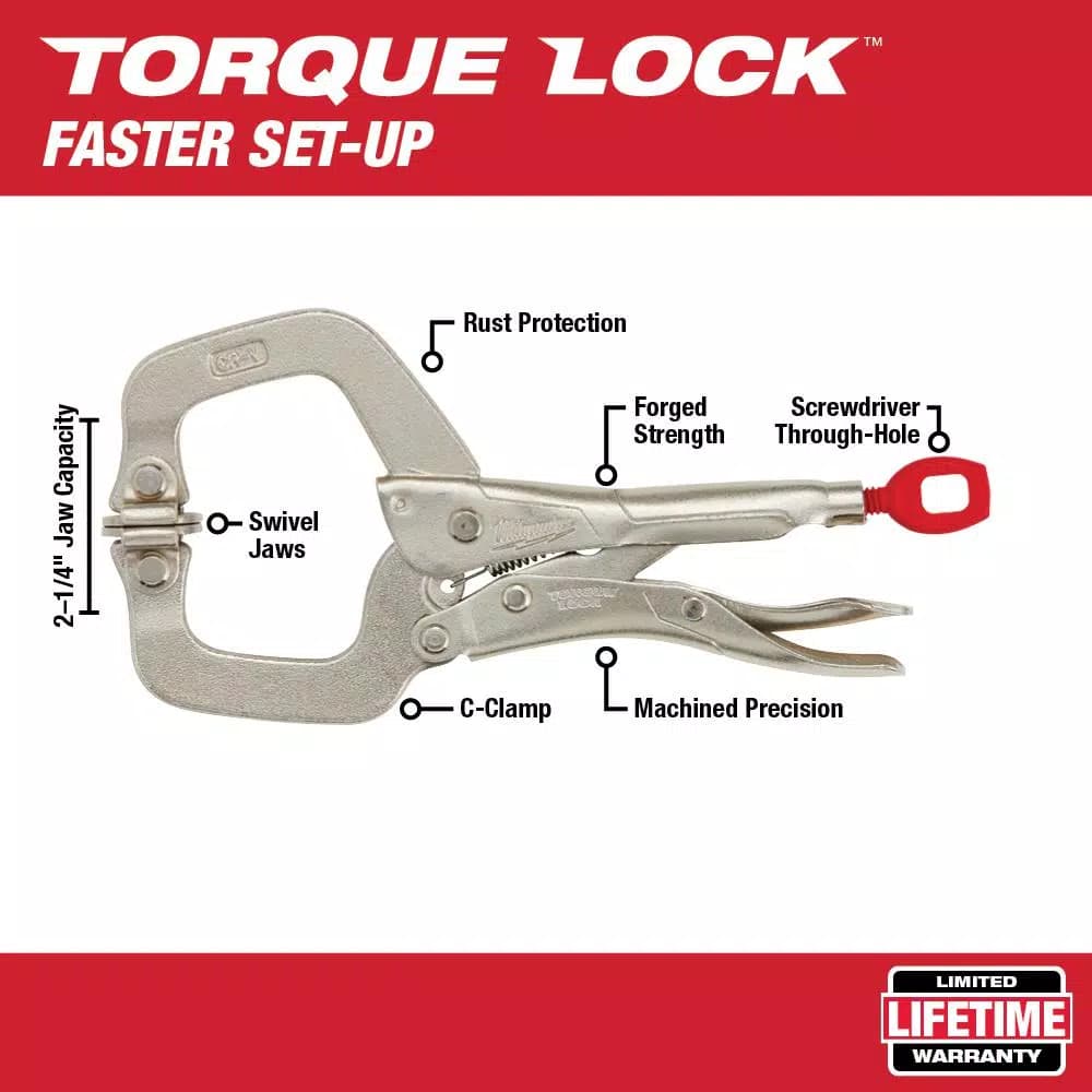 Milwaukee 6 in. TORQUE LOCK Locking C-Clamp with Swivel Jaws