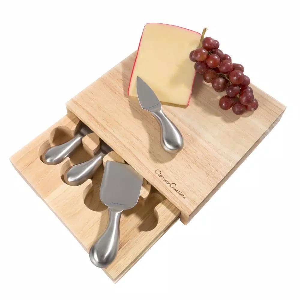 Classic Cuisine 5-Piece Wooden Cheese Board Set with Stainless Steel Tools