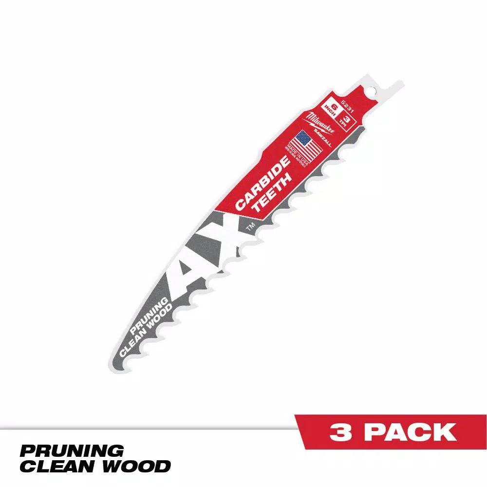 Milwaukee 6 in. Carbide Teeth Pruning Reciprocating Saw Blade, 3 TPI (3-Pack)