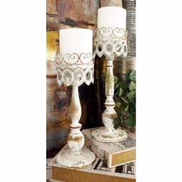 LITTON LANE 14 in. Distressed Ivory Iron Pillar Candle Holders with Filigree Design (Set of 2) thumbnail 7